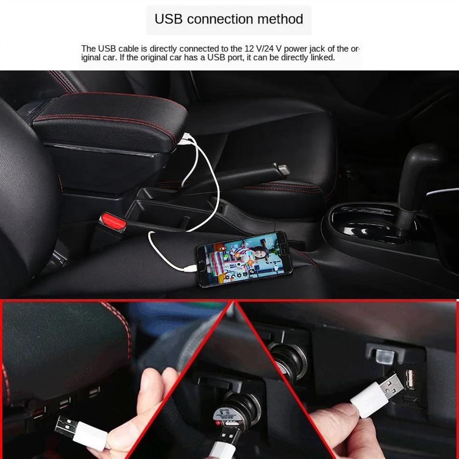 Stojak do przechowywania skórzany dwuwarstwowy samochodowy schowek na konsolę środkową podłokietnik pudełko do Yaris do hybrydowych 2015-2023 B2 czarna linia 7USB (A3 czarno-biały 7usb)