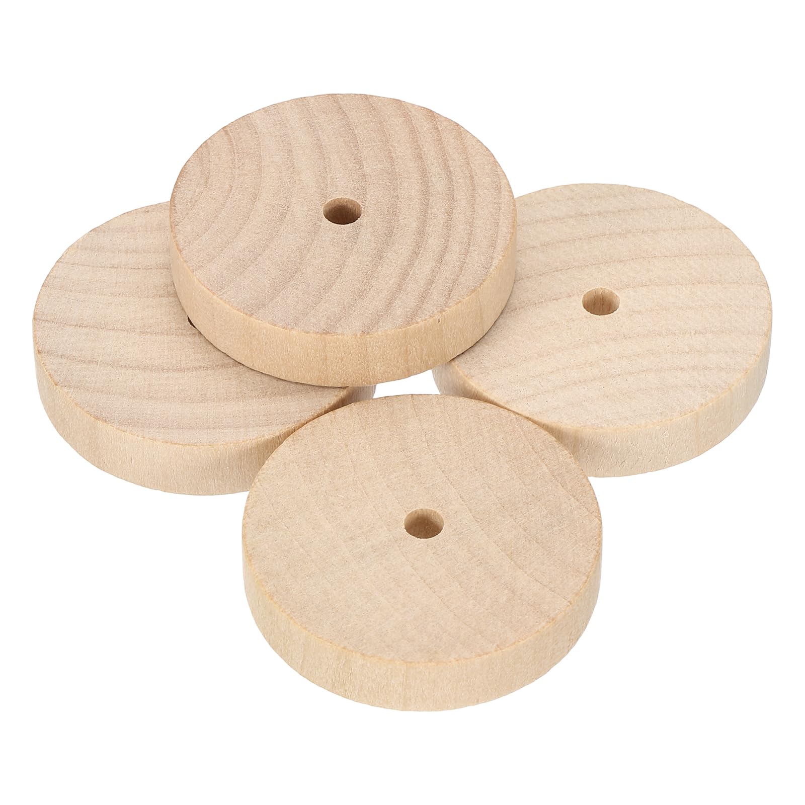 sourcing map Wooden Toy Vehicle Car Train Truck Wheels 1.77" Dia 1/5" Hole Model Craft Slab Wood Wheels Spinner Top Flat Hobby Stand for Sculpture Caster Candle, Pack of 4