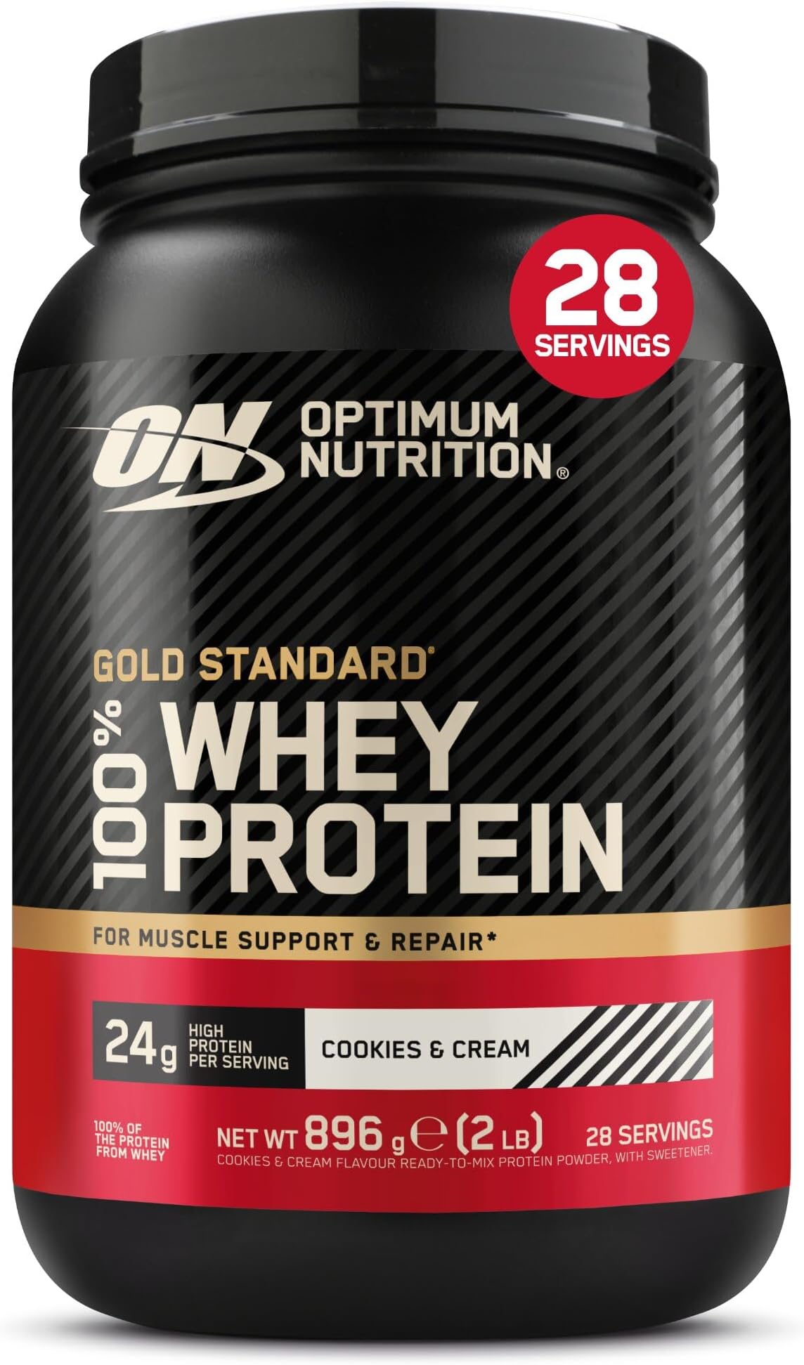 Gold Standard 100% Whey Protein, Muscle Building Powder With Naturally Occurring Glutamine and BCAA Amino Acids, Cookies and Cream Flavour, 28 Servings, 896 g