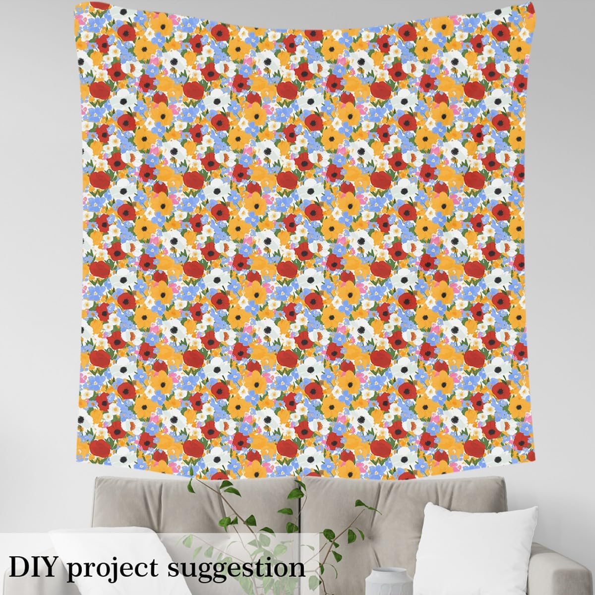 Colorful Flower Waterproof Fabric by The Yard Watercolor Hand Drawn Print Decorative Fabric for Upholstery and Home DIY Projects Vintage Blooming Floral Outdoor Upholstery Fabric,3 Yard
