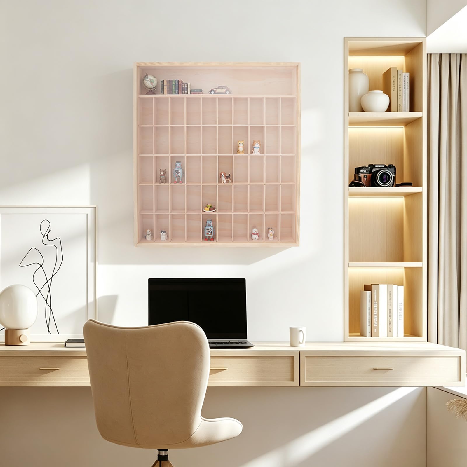 Setzkasten Holz Wandvitrine Hängevitrine Scheibe 50 Fächer Sammlervitrine