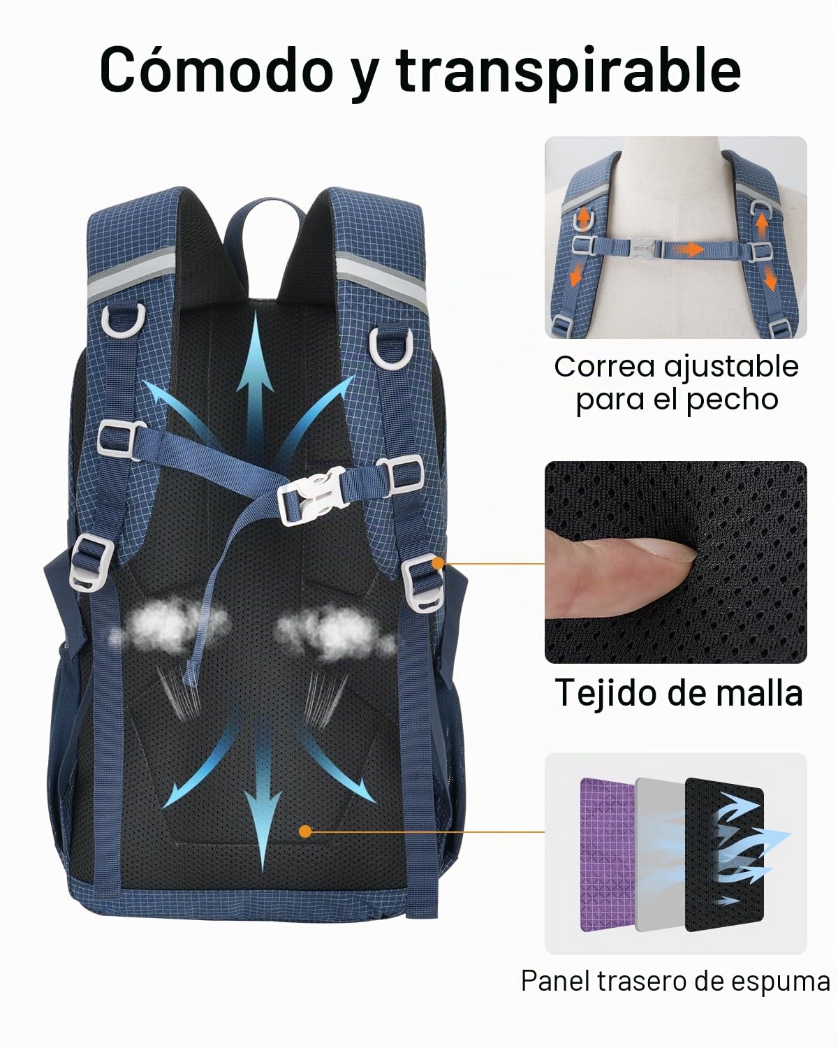 Mochila Senderismo Impermeable 20L, Mochila Montaña Pequeña Hombre, Ligera para Viaje Camping Moto, Azul