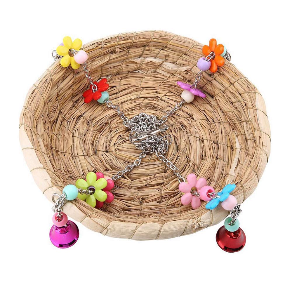 Nid d'Oiseau de Perroquet, Balançoire de Lit de Nid de Paille Tissée à la Main Naturelle avec 4 Cloches en Métal, Balançoire pour Les Oiseaux
