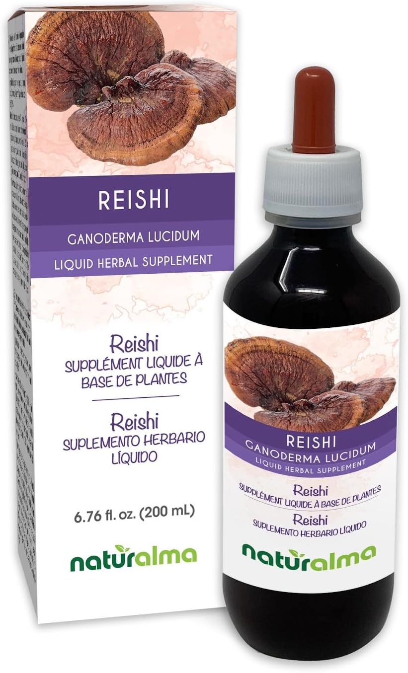 Naturalma Reishi (Ganoderma lucidum) Mushroom Alcohol-Free Tincture - 6.76 fl oz Liquid Extract in Drops - Herbal Supplement - Vegan