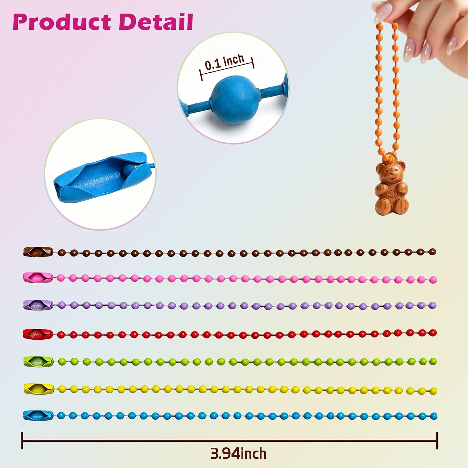 250Pcs Metal Ball Chain Keychain Bulk, 4 Inch Mixed Color Ball Beads Chain with Connector for Jewelry Making,DIY Crafts,Dog Tag,Hanging Decoration