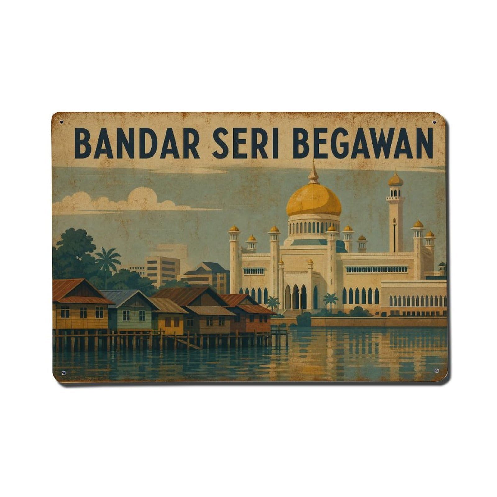 Metal Tin Sign Vintage Travel Brunei Bandar Seri Begawan