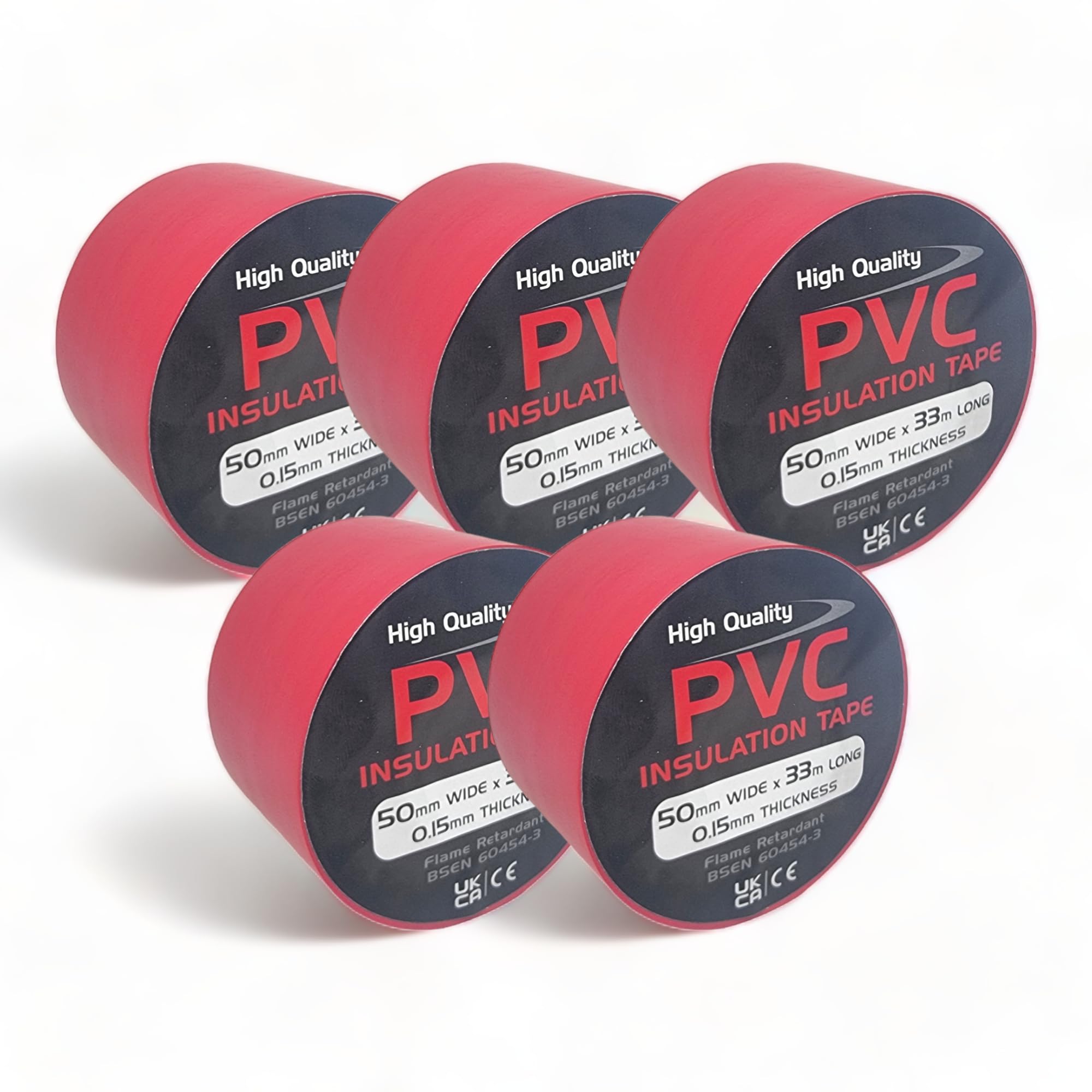 5 Rolls of Red PVC Electrical Insulation Tape, 33m Long x 50mm Wide, Adhesive Insulating Tape for Protecting Electrical Wires