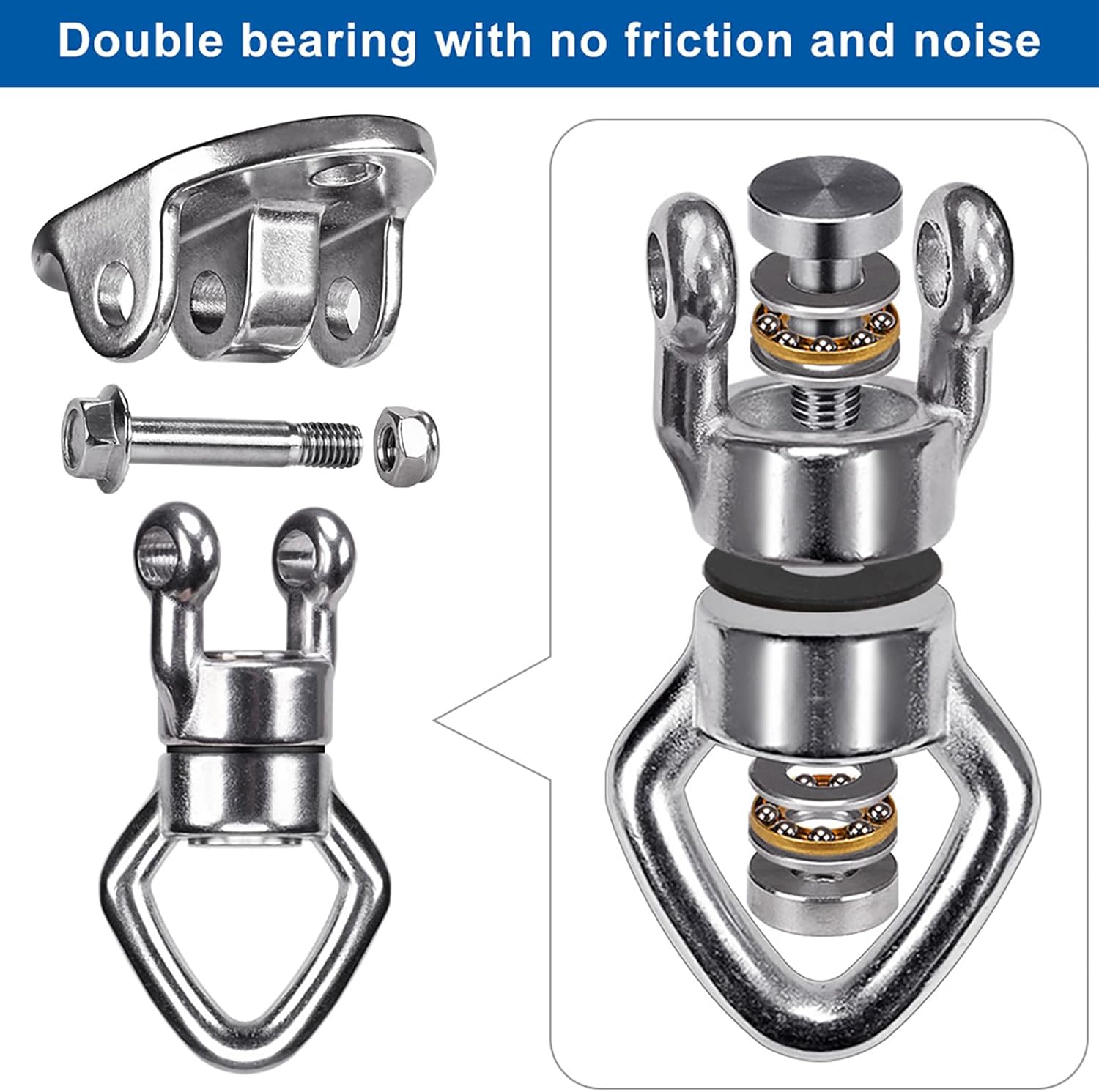 Swing Hanger Ceiling Mount with Double Bearing Hanging Chair Hanger 900 LB Capacity Stainless Steel Hammock Hardware 360° Swing Hook for Aerial Silks, Punching Bag, Hanging Chair, Gymnast Ring