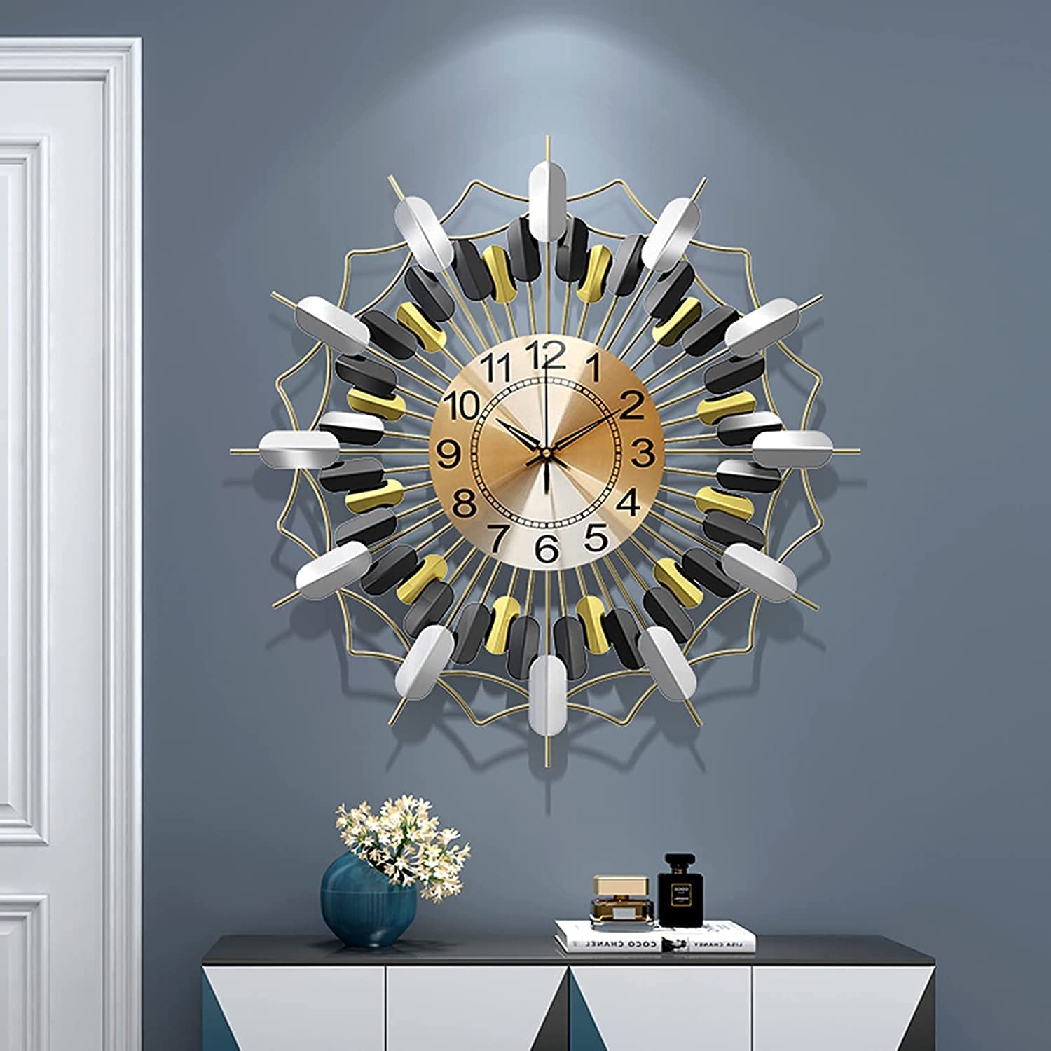 SaryEdge 22 Inch Mid Century Starburst Wall Clock 3D Silent Art Clock Operated Large Decorative Wall Clocks for Living Room Decor,