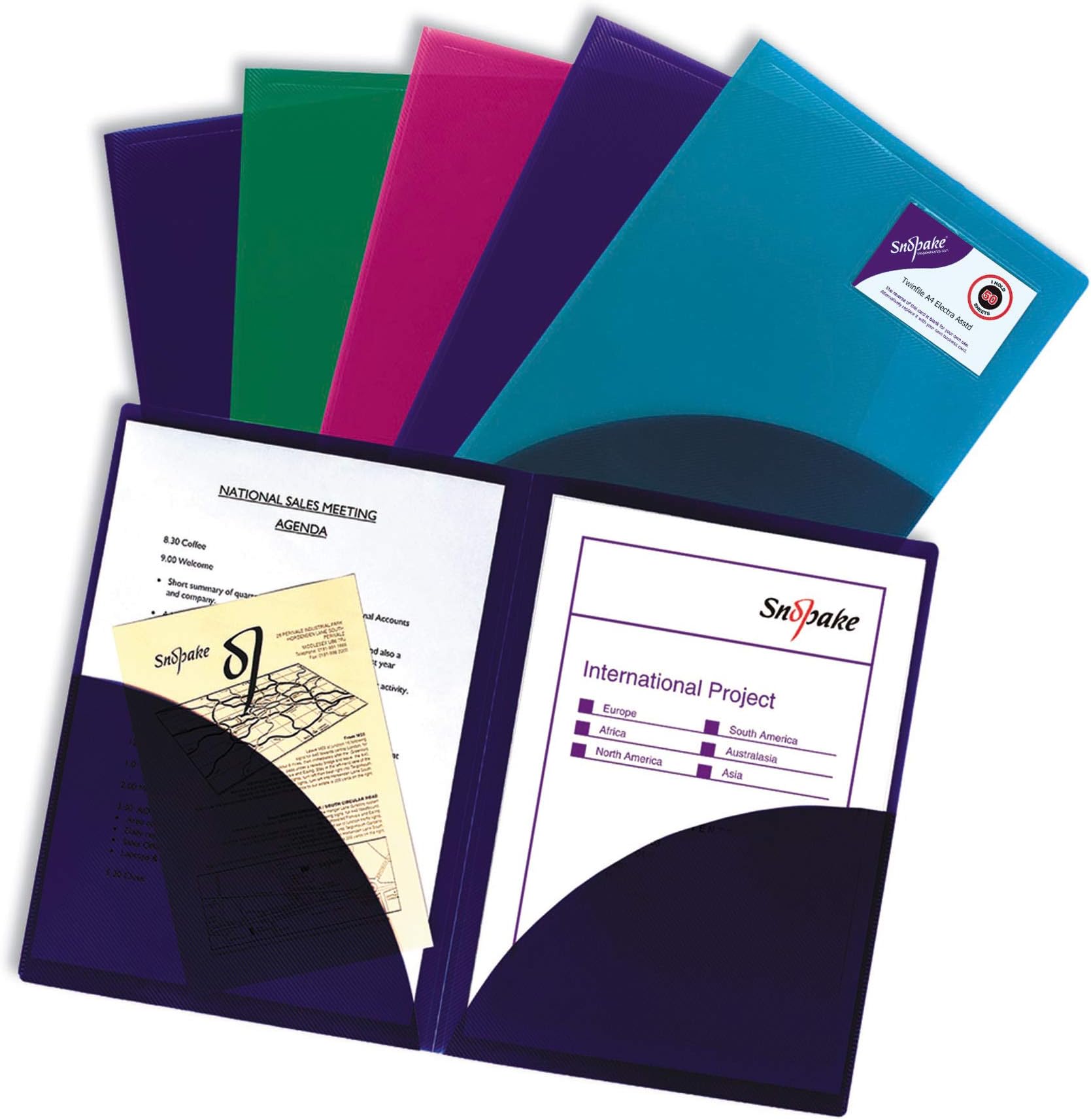 Snopake A4 Electra Assorted TwinFile [Pack of 5] Polypropylene Presentation/Report File [14031]