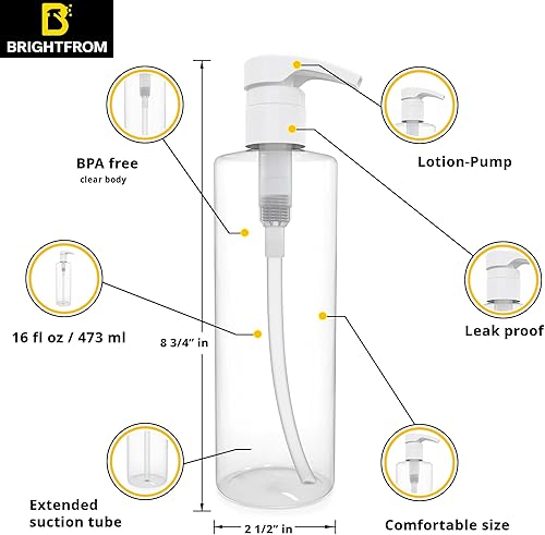 Miniatura 2 de BRIGHTFROM Botellas vacías de bomba de loción de 16 onzas, recipientes recargables sin BPA, PET de plástico, ideal para jabón, champú, lociones,