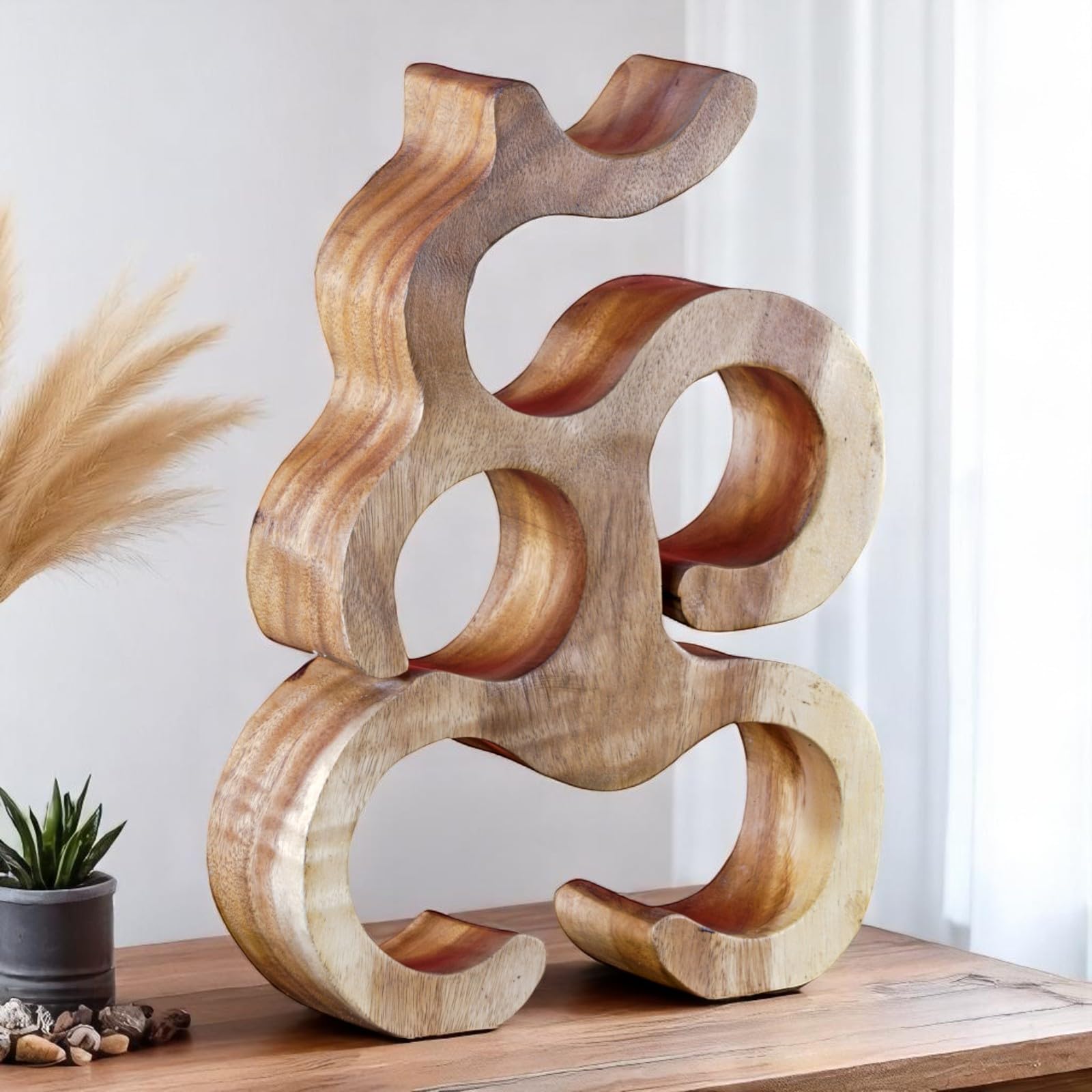 Kinaree Estantería de madera para 6 botellas. Hecho a mano de madera maciza Suar. Estante para botellas en naturaleza o colonial - Diseño asiático – aprox. 40x30x9 cm
