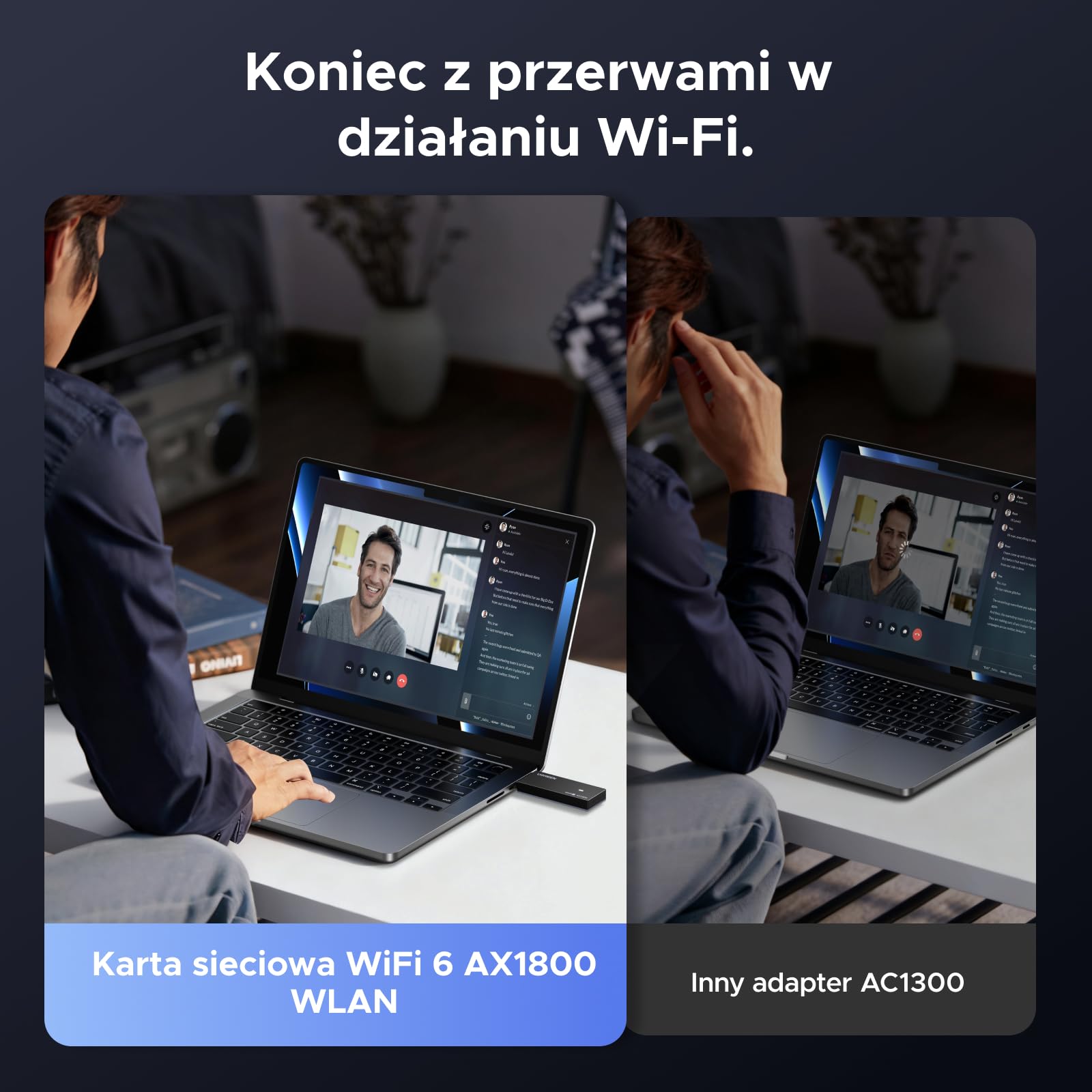 UGREEN WLAN Stick AX1800 WiFi 6 WLAN Adapter PC Dual Band 5GHz/2,4GHz, wbudowany sterownik, doskonałe odprowadzanie ciepła, OFDMA+MU-MIMO, WPA3, USB WLAN Stick kompatybilny z Windows 11/10