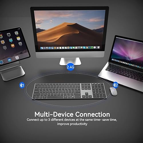 Miniatura 2 de AUSDOM Teclado inalámbrico Bluetooth 2.4G tamaño completo, silencioso, delgado, multidispositivo, recargable, teclado QWERTY inalámbrico con teclado