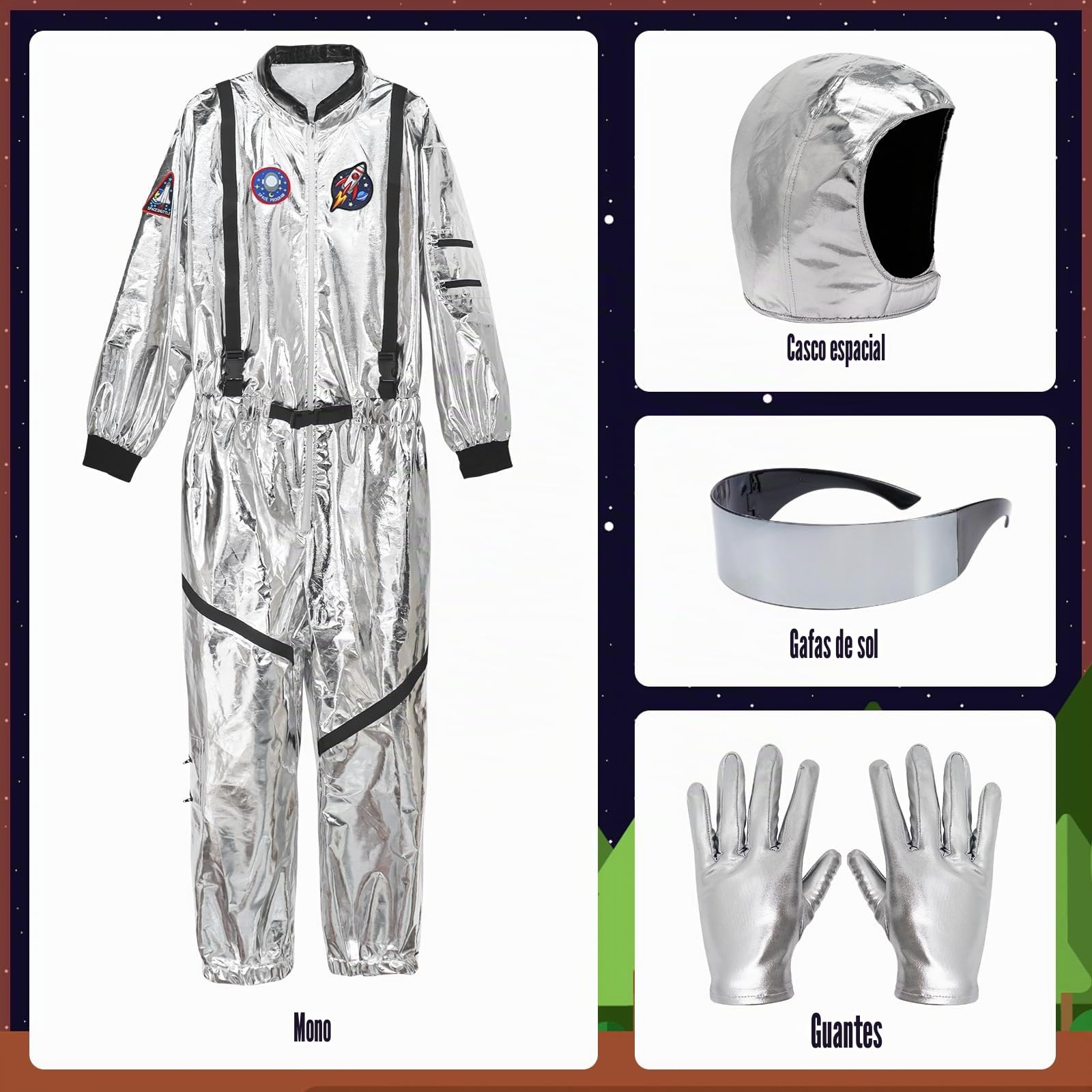 Astronauta Disfraz Adulto, Astronauta Plateado Hombre Carnaval para Cosplay
