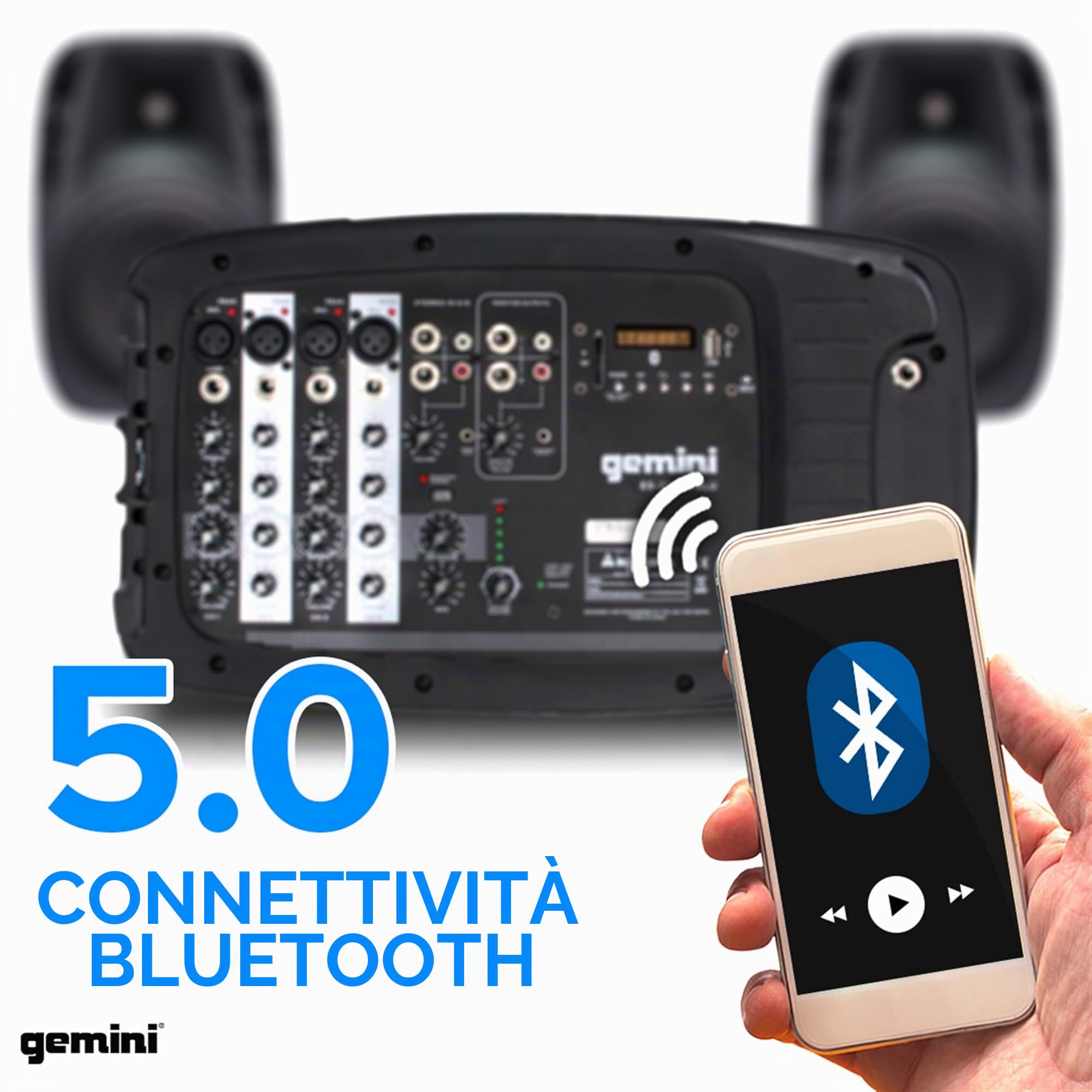 Gemini ES-210MXBLU - Sistema PA portatile Bluetooth con mixer alimentato staccabile