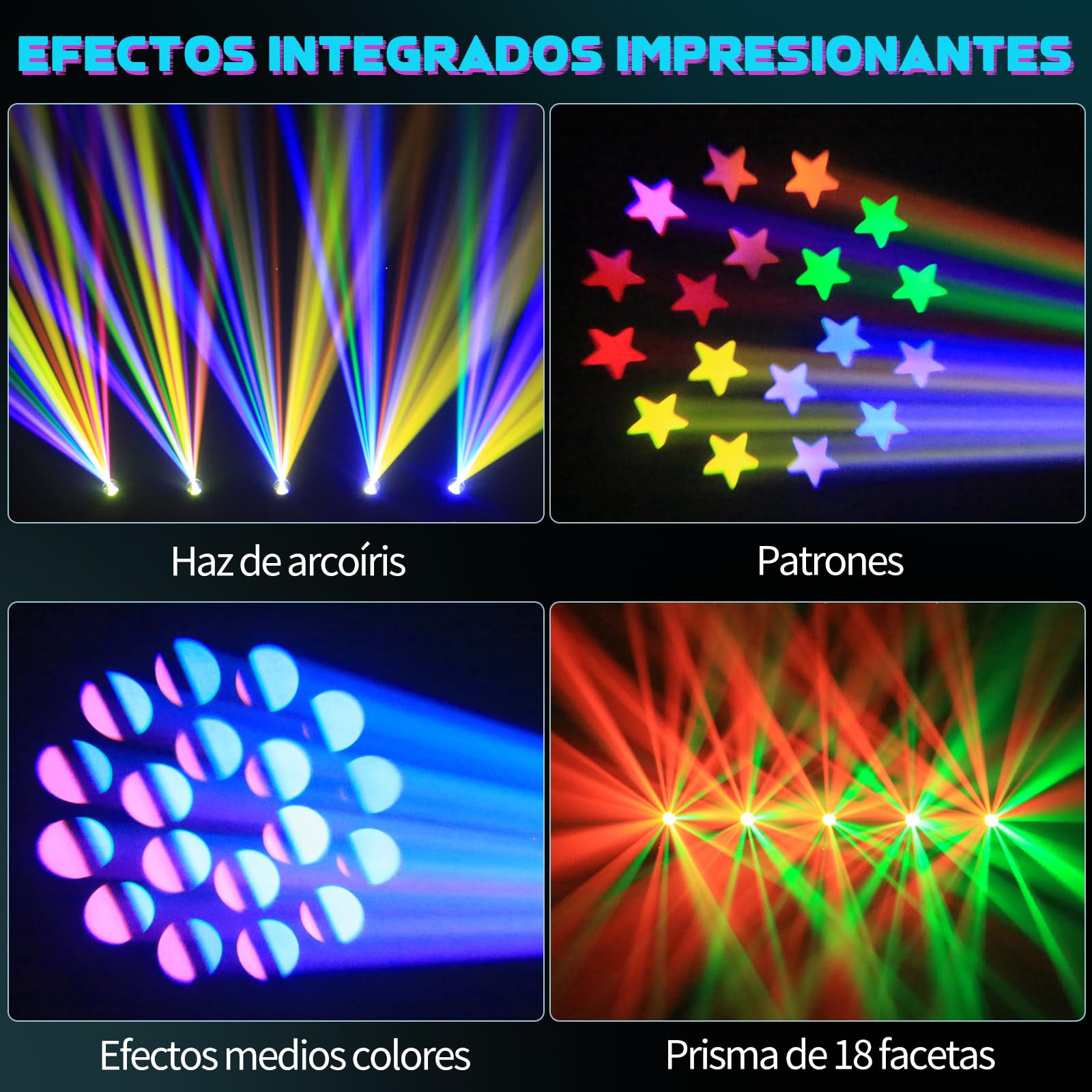 4 pezzi Teste Mobili LED 200W Beam Luce da Palcoscenico 7+1 Colori 12 Gobos Mini illuminazione di scena con Striscia luminosa 18 Prisma Focus Elettronico Luce di Scena per Natale Club DJ Discoteca