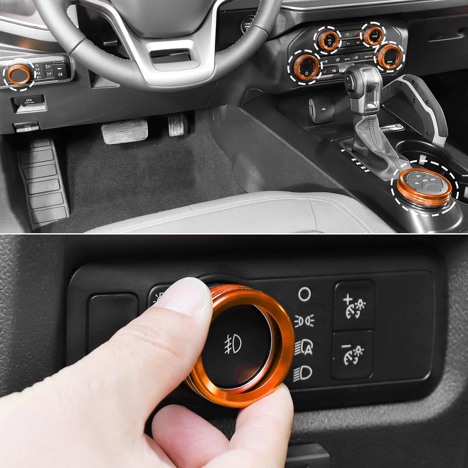 CheroCar Aluminum Alloy AC & Headlight Switch Knob Covers with Air Vent Trim Rings, Interior Dash Decor Set for 2021-2026 Ford Bronco,6PCS Orange