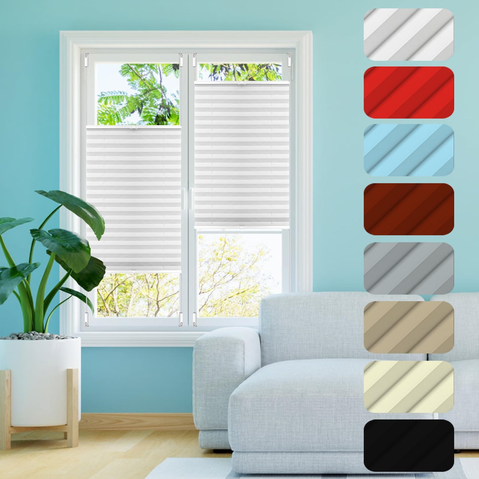 Store plissé protection solaire thermique blanc pour fenêtre et porte