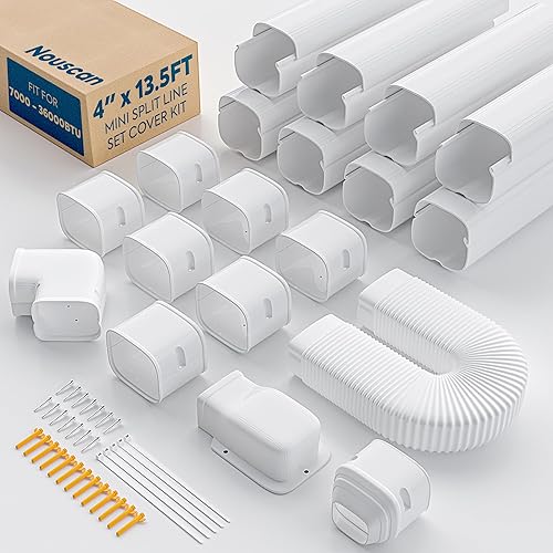 4" 13.5Ft Mini Split Line Set Cover with Flexible Duct, Upgrade PP Decorative Minisplit Lineset Cover Kit, Paintable for Mini Split, Air Conditioner, Central AC, HVAC and Heat Pumps, White
