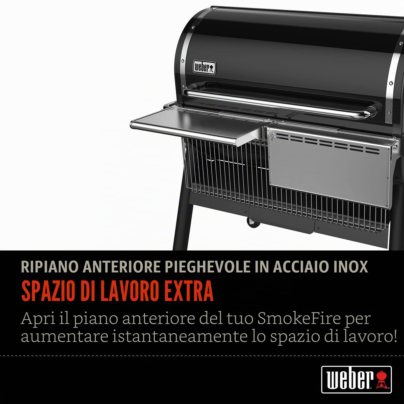 Weber SmokeFire EX6 / EPX6 tavolino Frontale/Ribaltabile, Superficie di appoggio aggiuntiva per Alimenti, Montaggio Semplice – Argento (7003)