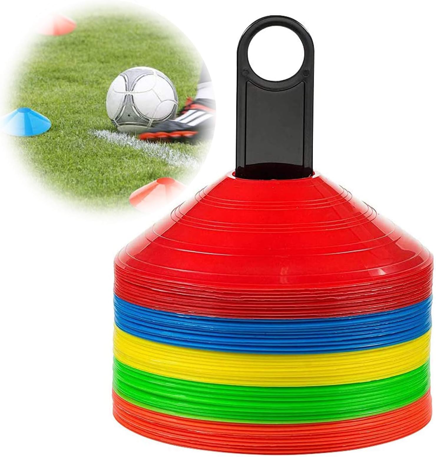 Haploon 50 PCS Pro Disc Cones,Agility Multi-Colored Soccer Cones with Carry Bag and Holder for Kids Football Basketball Drills Field Markers