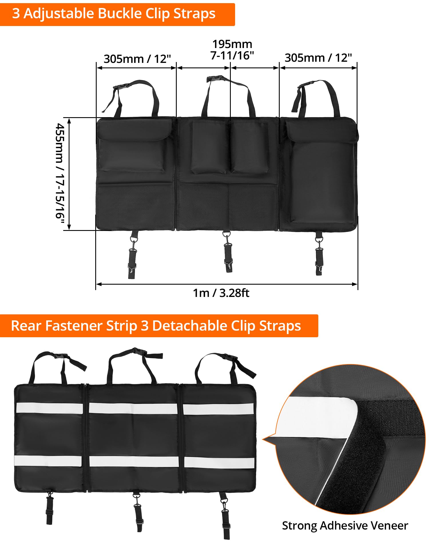 QWORK® 600D Oxford Tkanina 600D Zdejmowany składany składany organizer do bagażnika samochodowego z regulowanymi paskami do SUV-ów, MVP