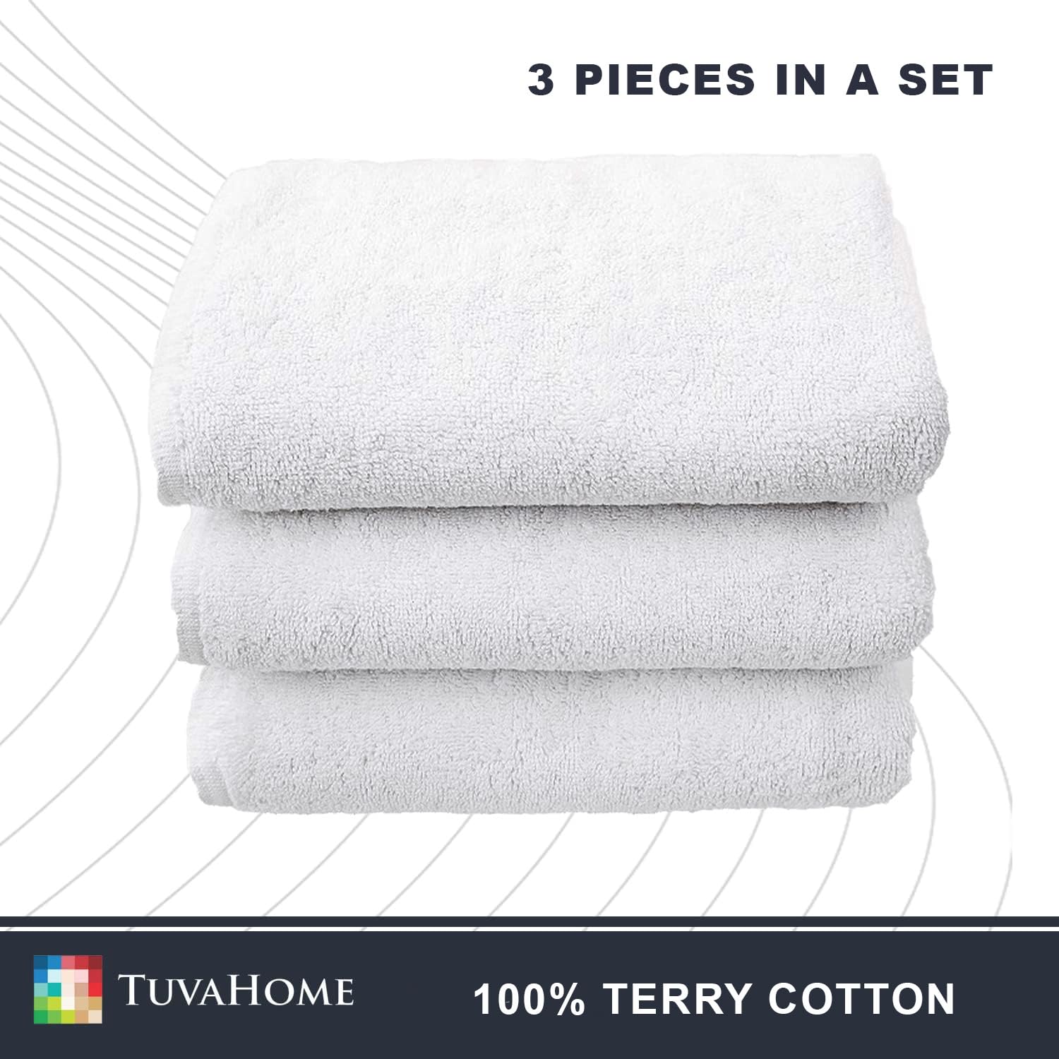 Tuva Home Lot De 3 Serviettes En Coton 100 X 150 Cm Wellness Spa Sauna Serviette De Bain Serviette Éponge Professionnelle 100% Coton Serviette De Table De Massage De Soleil (Blanc