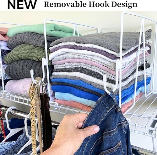 Miniatura 3 de Evelots Separadores de estantes de alambre, paquete de 4 con ganchos extraíbles de patente pendiente, almacenamiento y organización extra para