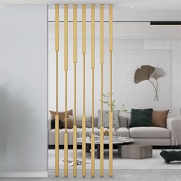 Metal Room Divider Post, 8 Pack Floor to Ceiling Wall Post Partitions Screens Room Dividers, Privacy Screens Room Partition Post, Adjustable Feet, for Living Rooms and StudiesGold,205cm/80.7in