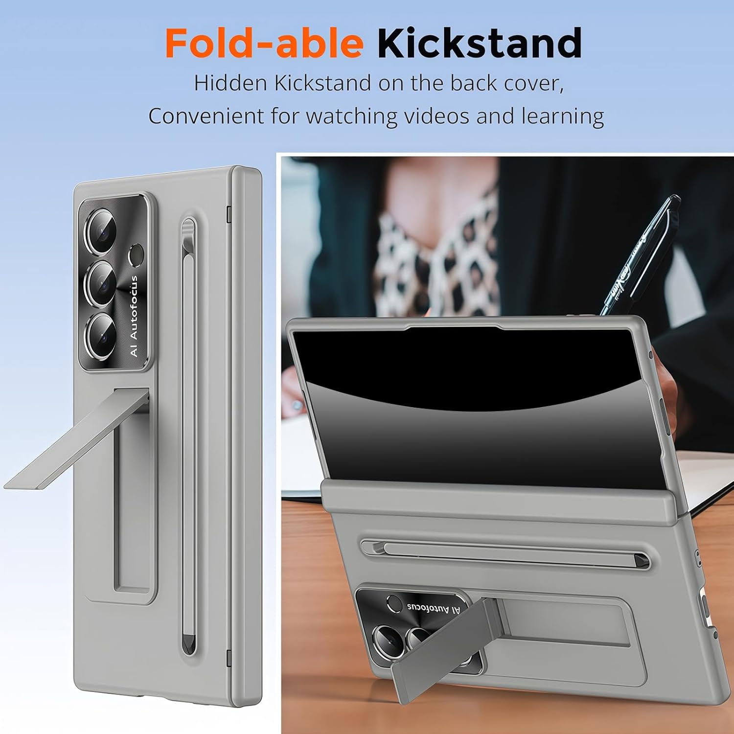 for Samsung Galaxy Z Fold 7 Case with S Pen Holder & Stylus, Z Fold 7 Full Body Slim Case with Privacy Screen Protector Kickstand Camera Protector Anti-spy Protective Cover for Z Fold 7 Grey