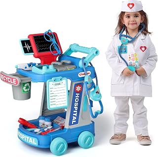 Liberry Toddlers Doctor Kit Toy for Girls Boys Ages 2 3 4 5, Green | Kids Doctor Playset with Cart, Costume & Stethoscope, Role Play, Pretend Play Medical Toys, Birthday Gift