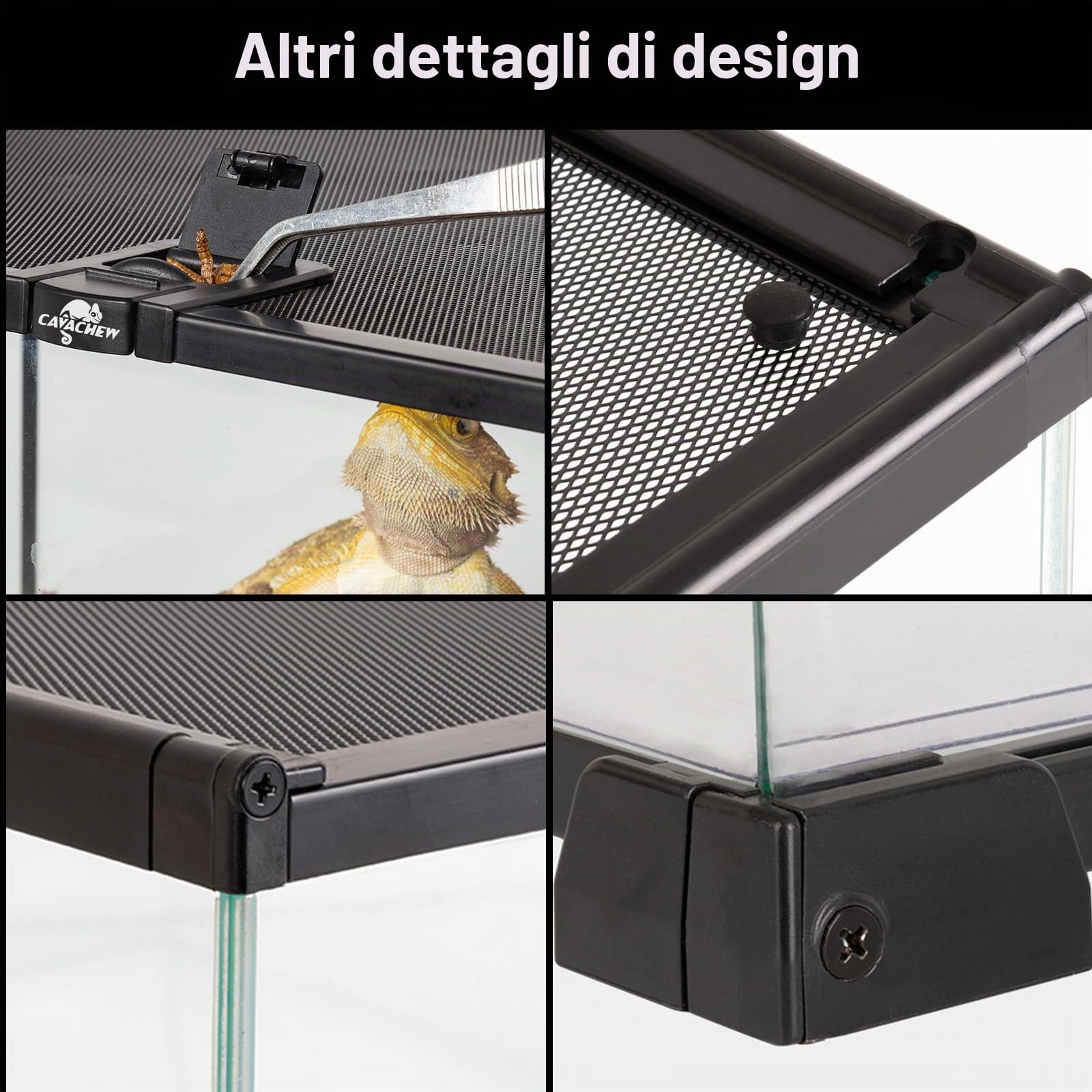 Terrari per rettili e anfibi, terrario 50 x 30 x 20 cm, terrario in vetro per tartarughe, barbagame, criceti, ventilazione superiore a 360°