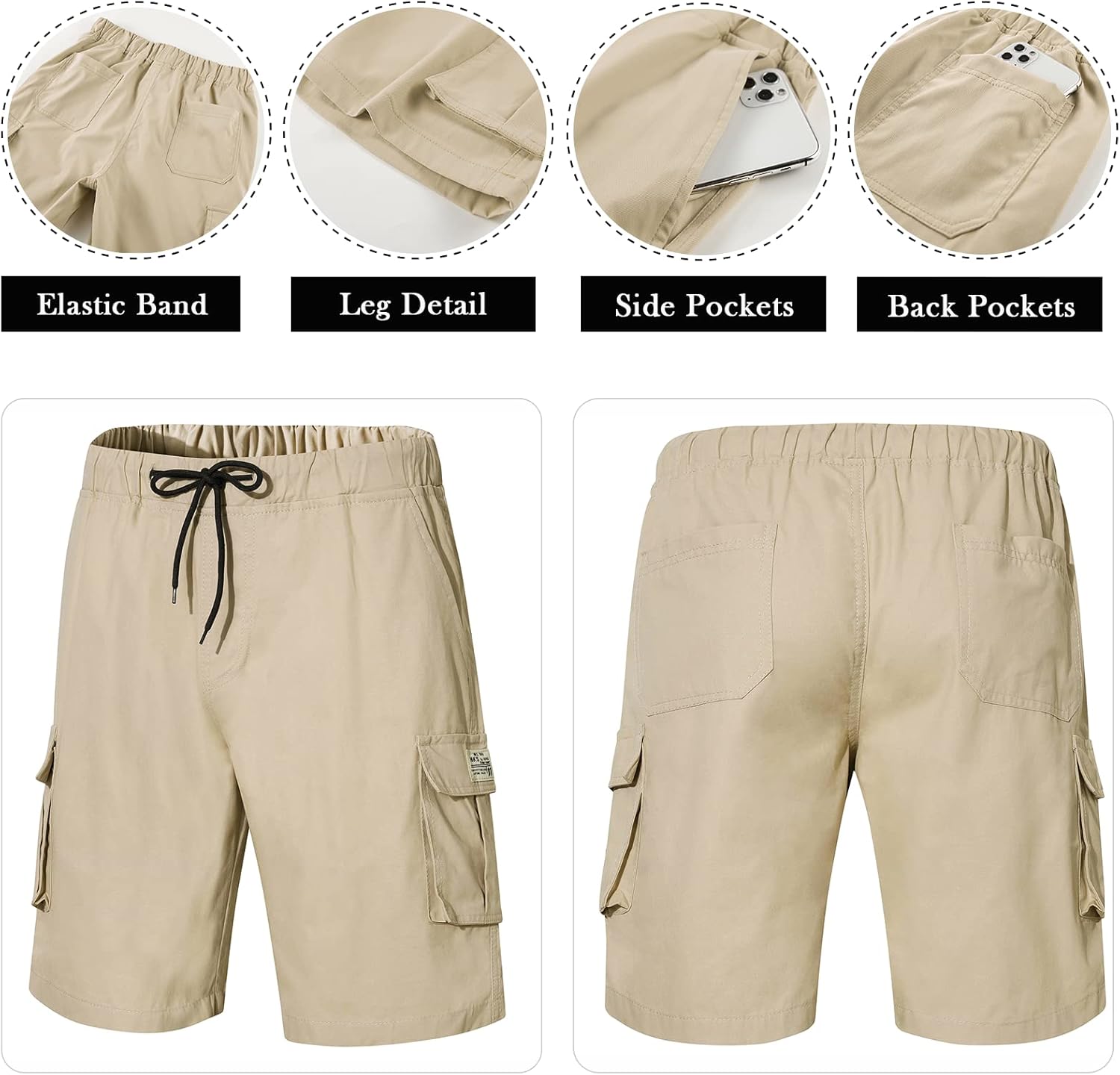 Msmsse Men's Cargo Shorts Elastic Waist Drawstring Summer Casual Cotton Work Athletic Shorts - Image 3
