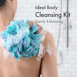 AmazerBath Loofah Sponge, Shower Loofah 75g/PCS - Body Scrubber Loofa Set of 4 - Green, Purple & Blue, Bath Sponge for Men and Women