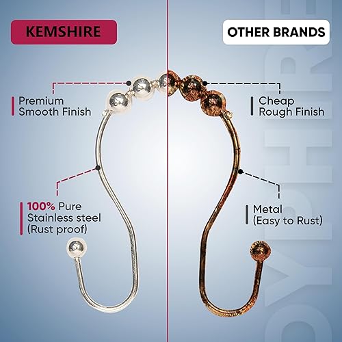 Miniatura 5 de Ganchos dobles para cortina de ducha a prueba de óxido (juego de 12)  Anillos de cortina de ducha de acero inoxidable con bolas deslizantes sin