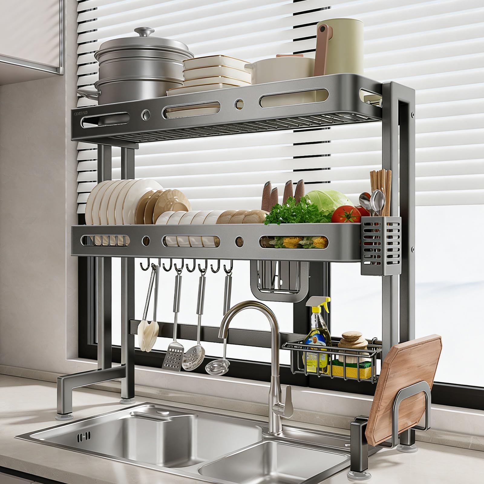 Égouttoir à vaisselle multifonctionnel en Acier inoxydable à Placer au-Dessus de l'évier, égouttoir à vaisselle ajouré, étagère de Rangement pour la Cuisine, égouttoir antirouill