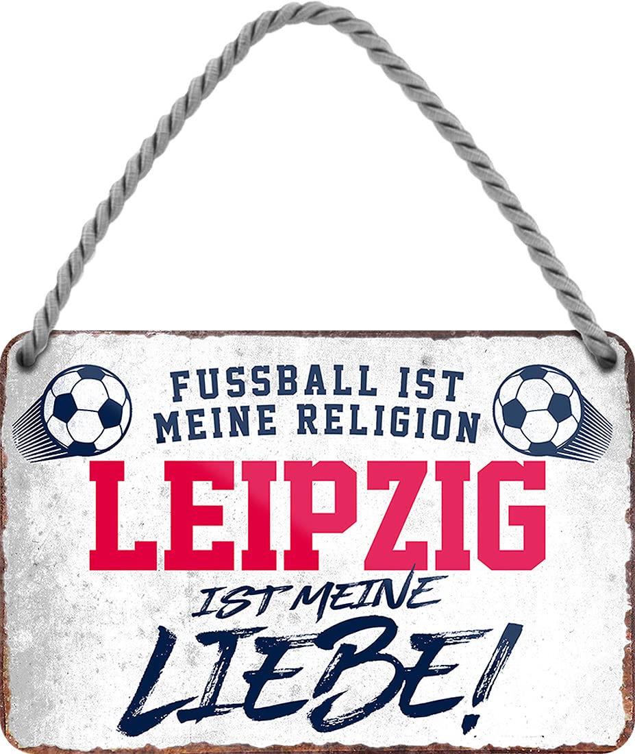 WOGEKA ART HS981 Retro Tin Sign - Leipzig ist meine Liebe - Football - Funny Saying as a Gift Idea for Birthday Christmas Decoration 18 x 12 cm Vintage Sign Hanging Sign Metal Sign