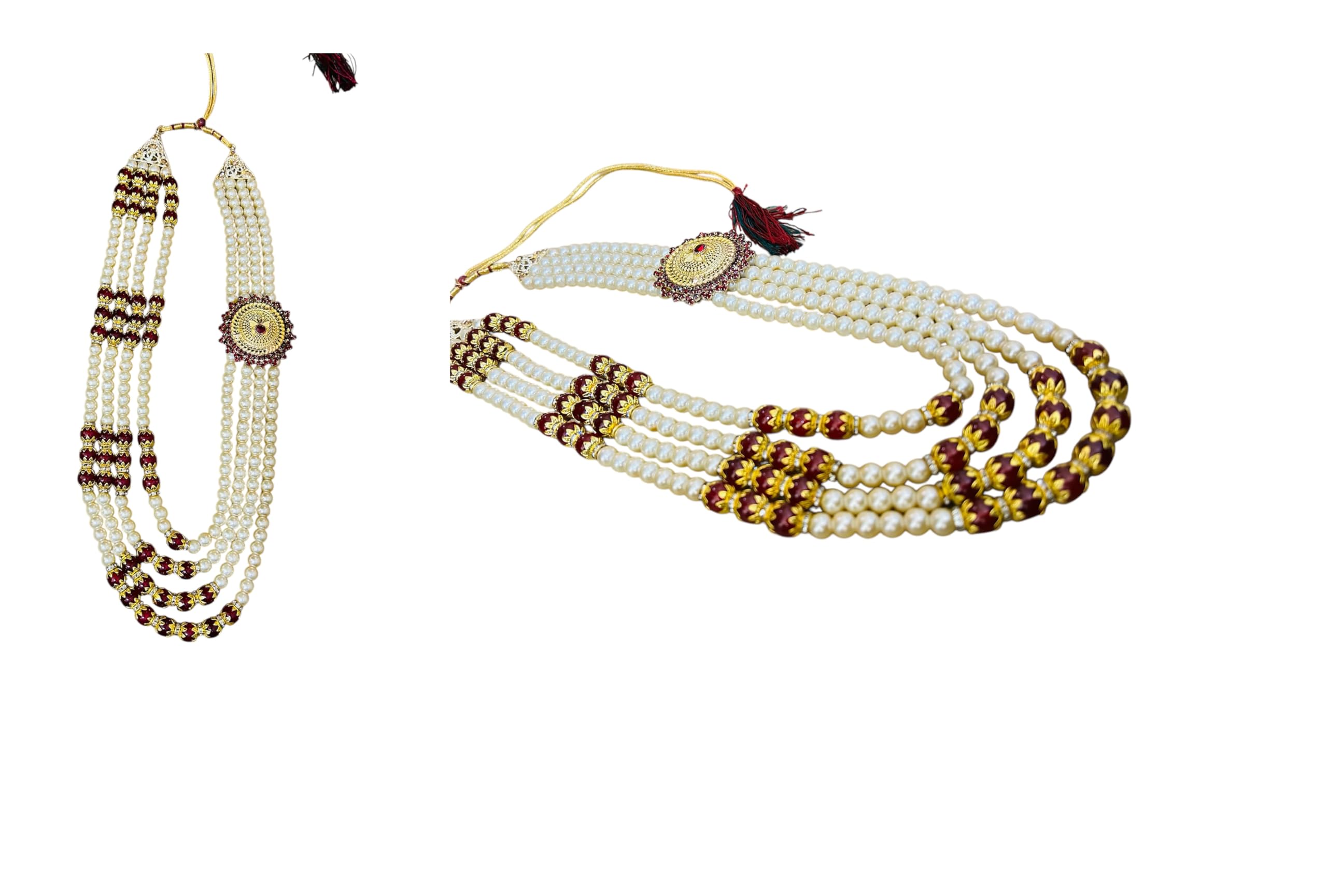 M.F.H Dulhamala For Mens Pearl Necklace Jewellery for Groom Dulha Moti Mal Haar For men WEDDING HAAR FOR GROOM WITH BIG MOTI STONE TRENDING MALA FOR GROOM-picture-12