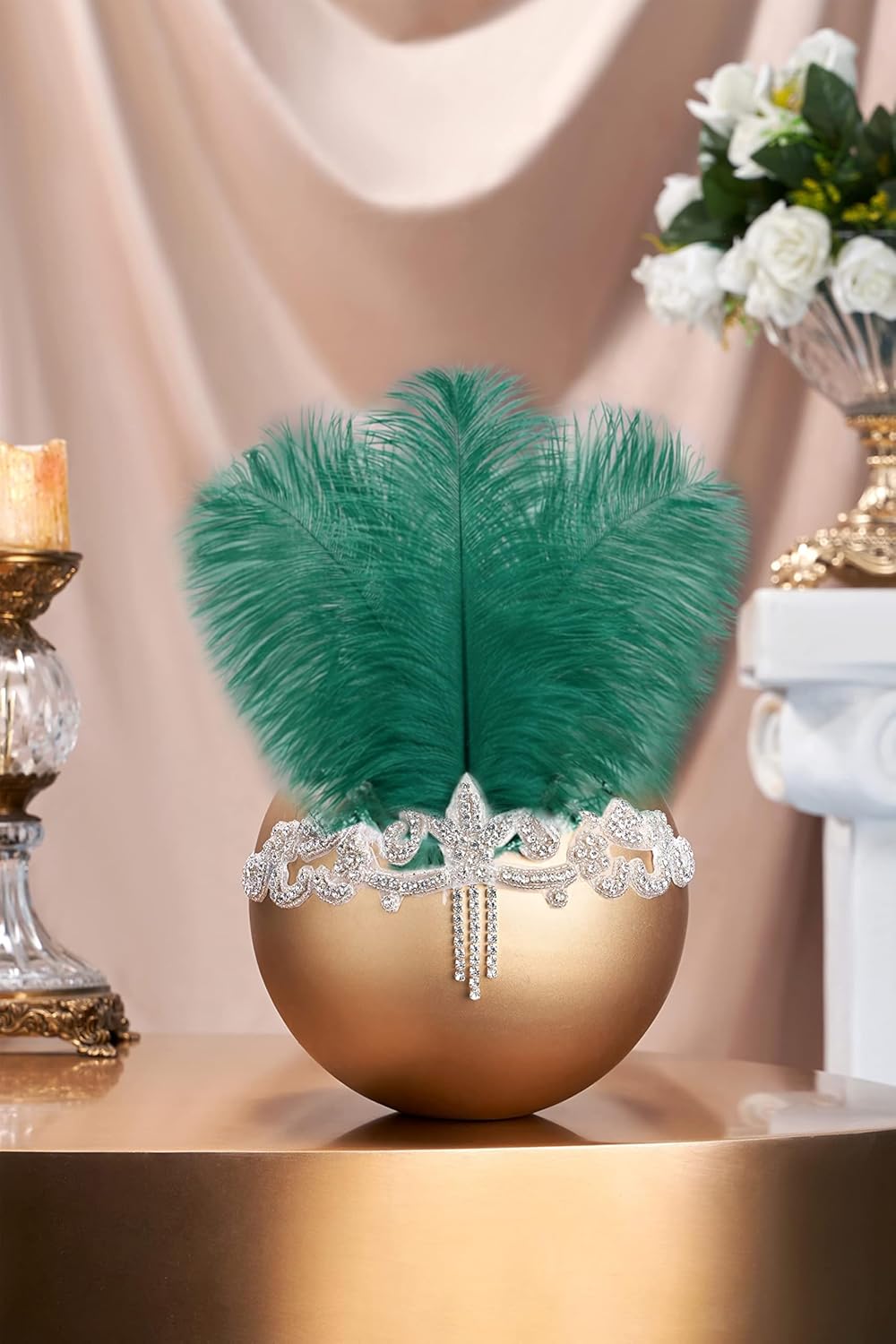 BABEYOND 1920s Headpiece Flapper Headband - Roaring 20s Crystal Showgirl Hair Band Great Gatsby Headband with Feather - Image 3