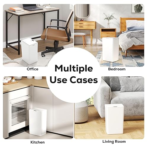 Miniatura 44 de Cubo de basura pequeño para baño con tapa, 2.6 galones, sin contacto, automático, delgado, impermeable, sensor de movimiento, cubo de basura Blanco