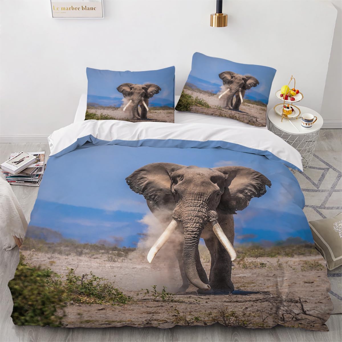 Housse de couette éléphant microfibre douce 240x260 zip thermorégulateur