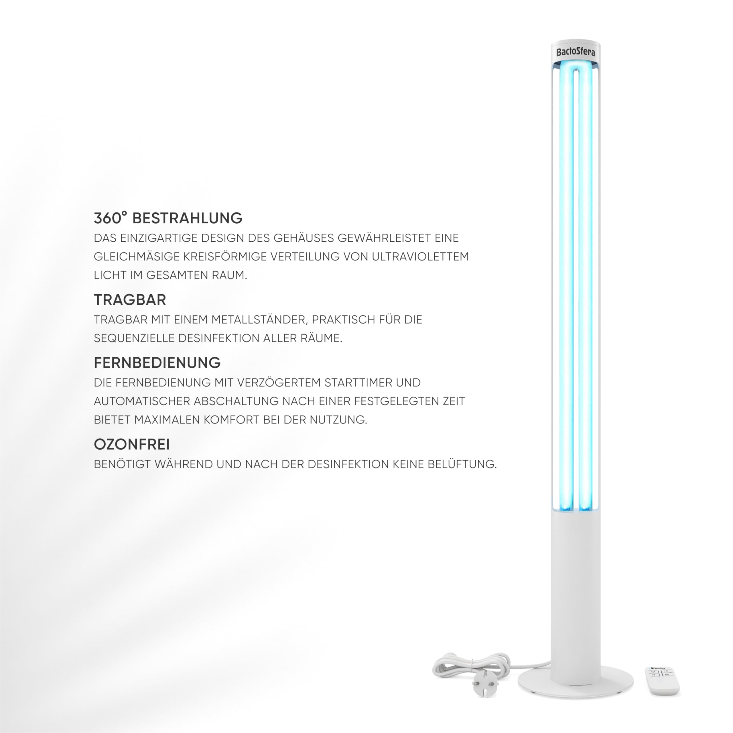 Lampada UV Germicida 360° U60 RC-TIMER +100% 60W Senza Ozono con Telecomando e Timer - Sterilizzatore UV a Luce Ultravioletta 254nm, Lampada al Quarzo 9.000h, Antivirus per Casa, Ufficio