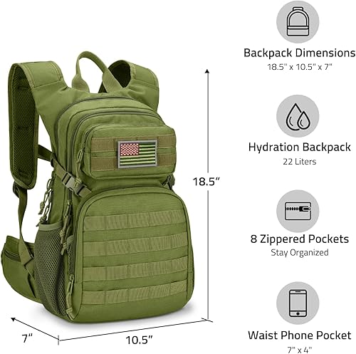 Miniatura 2 de CVLIFE Mochila táctica de hidratación con vejiga de agua de TPU de 3 L, mochila de senderismo de 22 L para hombres y mujeres, mochila de agua Molle