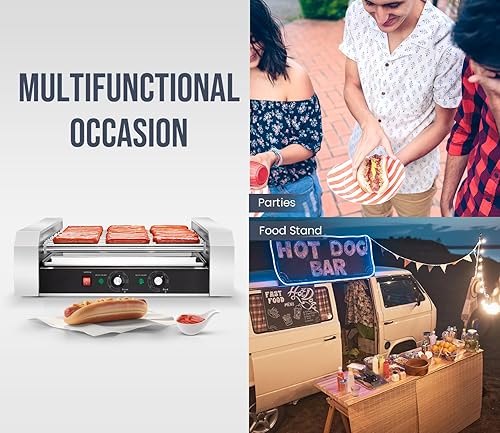 Miniatura 21 de SYBO Rodillo para perros calientes – 18 de capacidad, rodillos de acero inoxidable antiadherentes, cubierta de vidrio desmontable, 1000 vatios