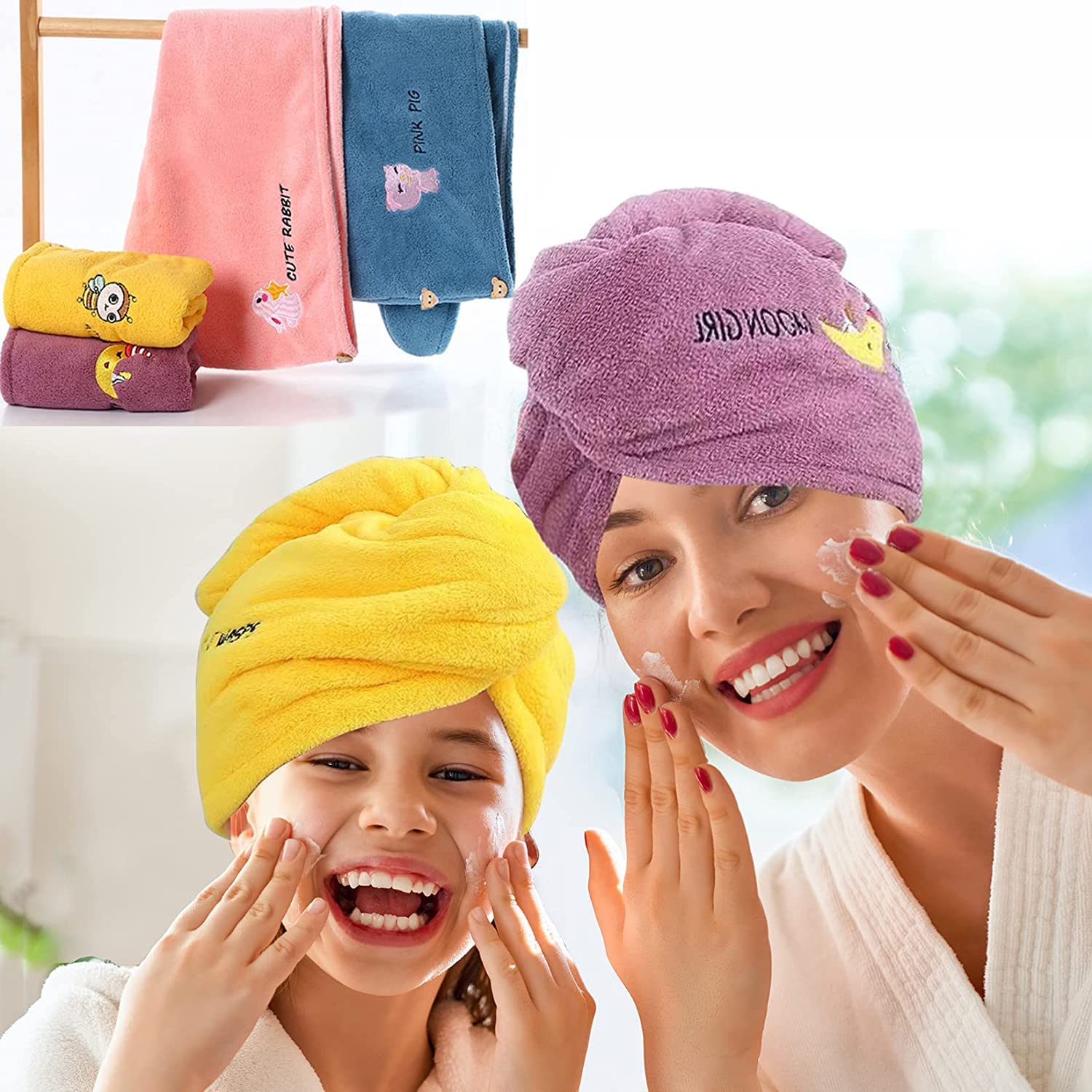 Spefez Hair Towel For Women Microfibre Towel For Hair Wrap Hair Drying Towel Bathroom Towel Shower Towel Quick-Drying Microfiber Heavy Cloth with Buttons -Multi Color-1 Pis 3