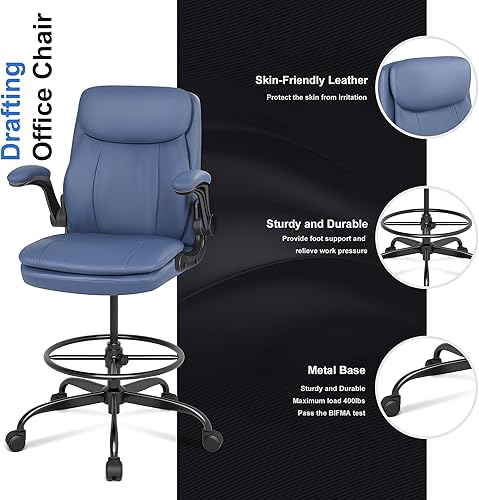 Miniatura 4 de Misolant Silla de dibujo de cuero, silla de oficina alta para escritorio de pie, silla de oficina de alto ejecutivo con altura ajustable y