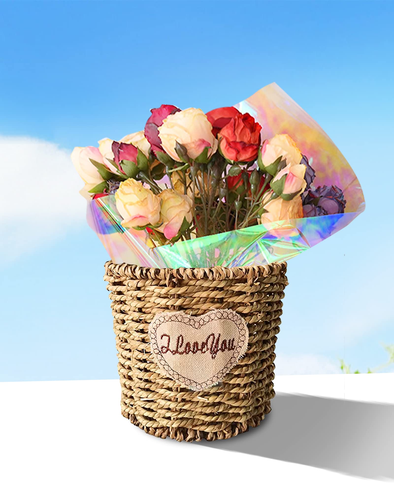 Nuolux Film Wrapping Gift Cellophane Iridescent Paper Flower Candy Sheet Roll Treats Package Bouquet Paper Bags Baskets Wrapper, Size: 23.62 x 1.57 x 1.57