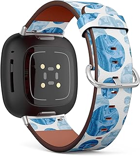 CJBROES Replacement Leather Watch Band, Compatible with Fitbit Versa 3 and Fitbit Sense of Wristband Bracelet Accessory - Texture Blue