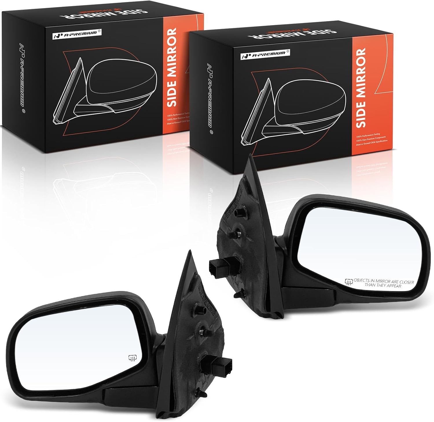 A-Premium Pair (2) Driver and Passenger Side Power Door Mirror - Compatible with Ford Explorer 2002-2005, Explorer Sport 2002 & Mercury Mountaineer 2002-2005 - Heated Manual Folding Black